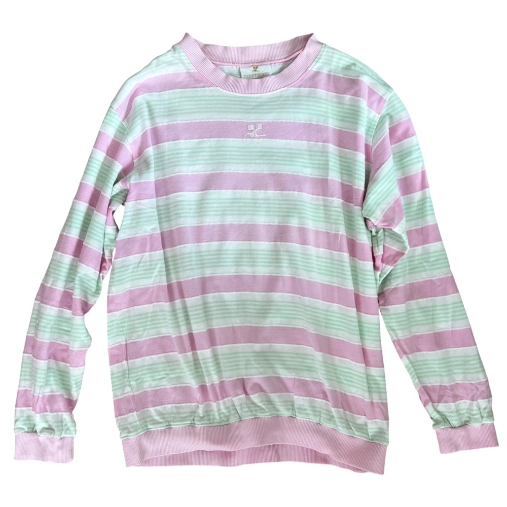 Vintage Courrèges Pink and Green Striped Long Sleeve Top